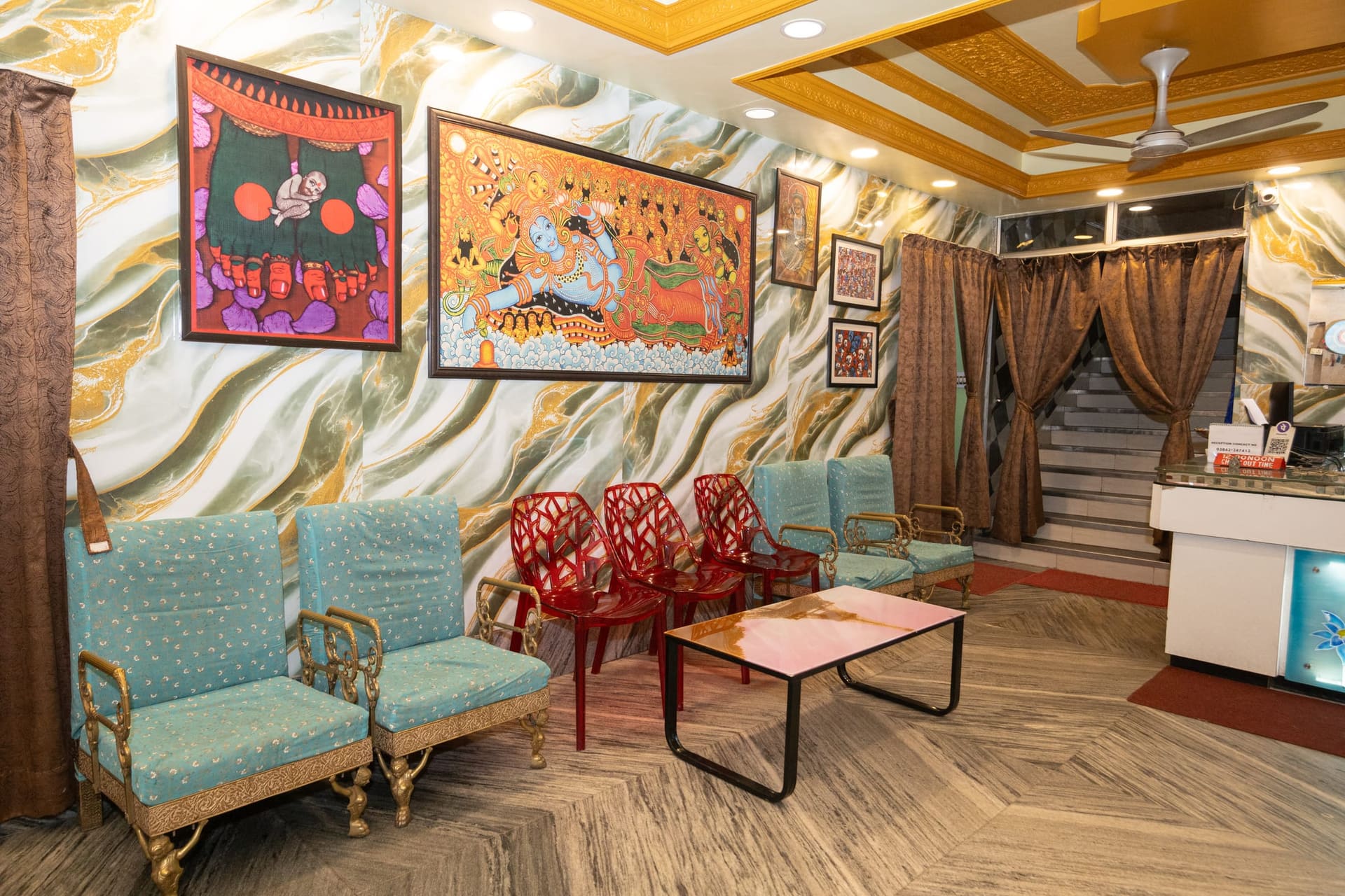 Artistic hotel interior at Hotel Ellora in Silchar