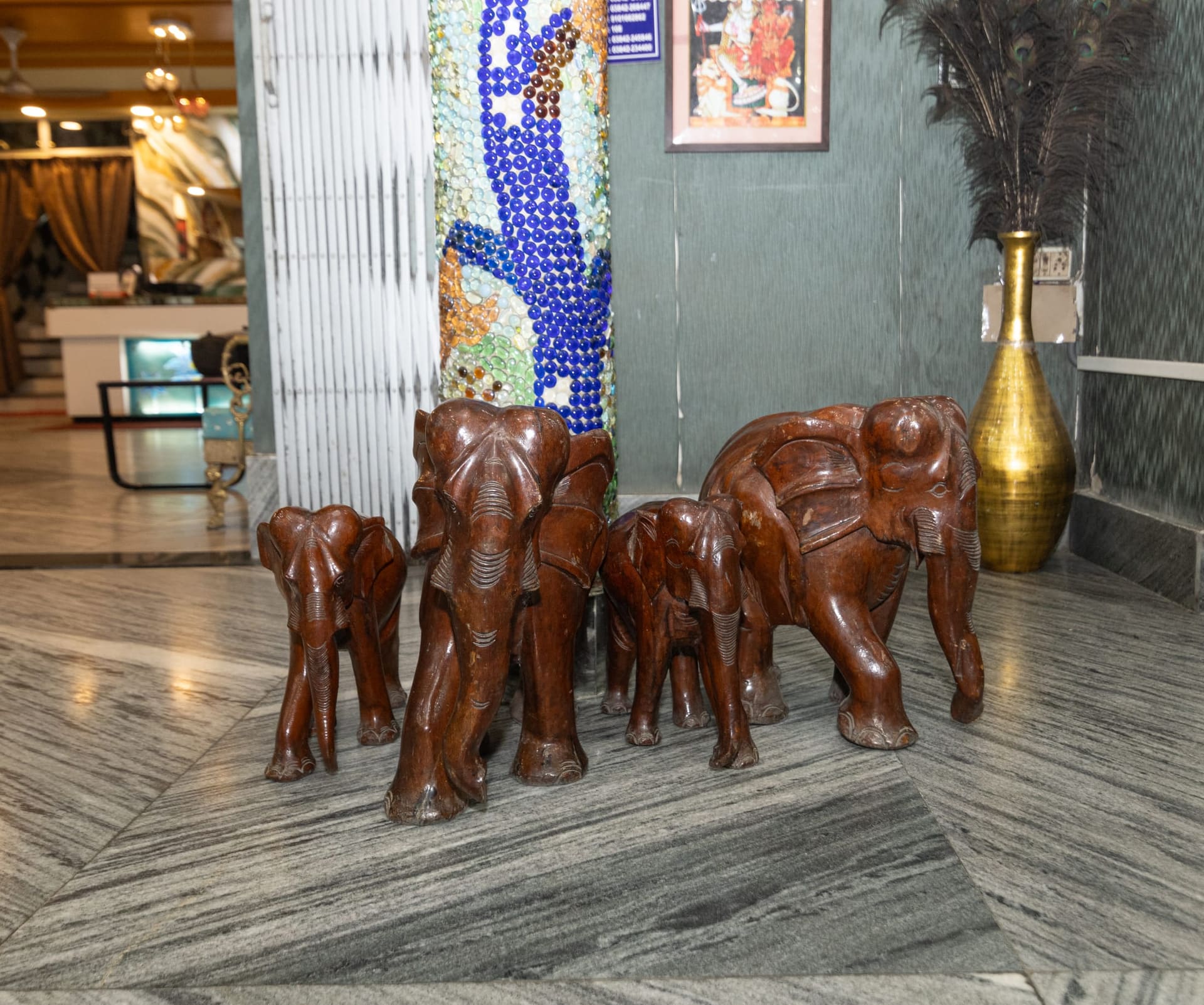 Decorative lobby details at Hotel Ellora Silchar
